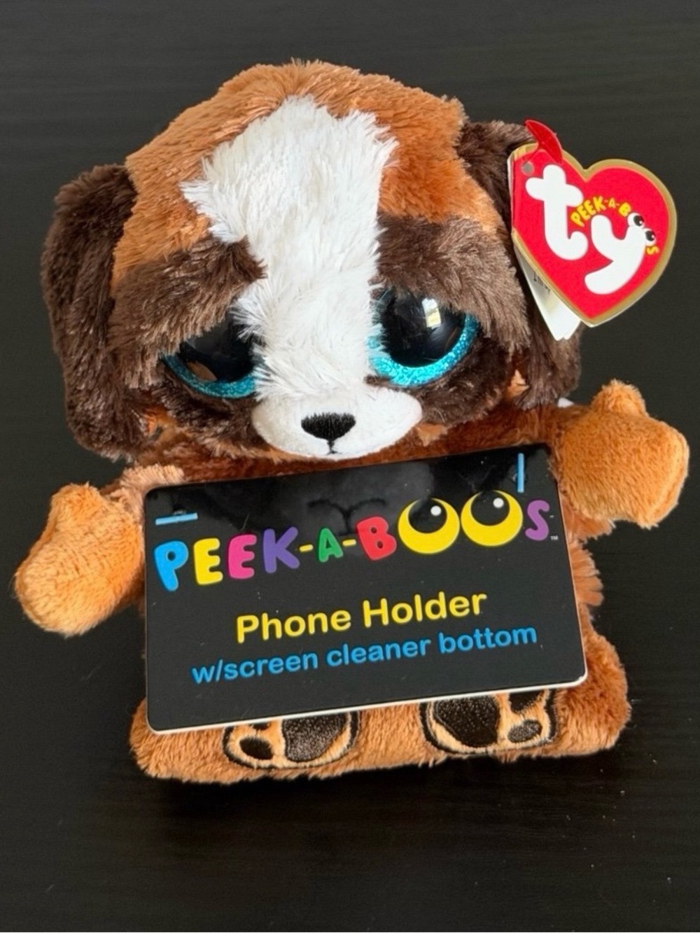 NWT TY Beanie Peek-A-Boos Pups Dog Phone Holder Screen Cleaner Bottom Plush Toy